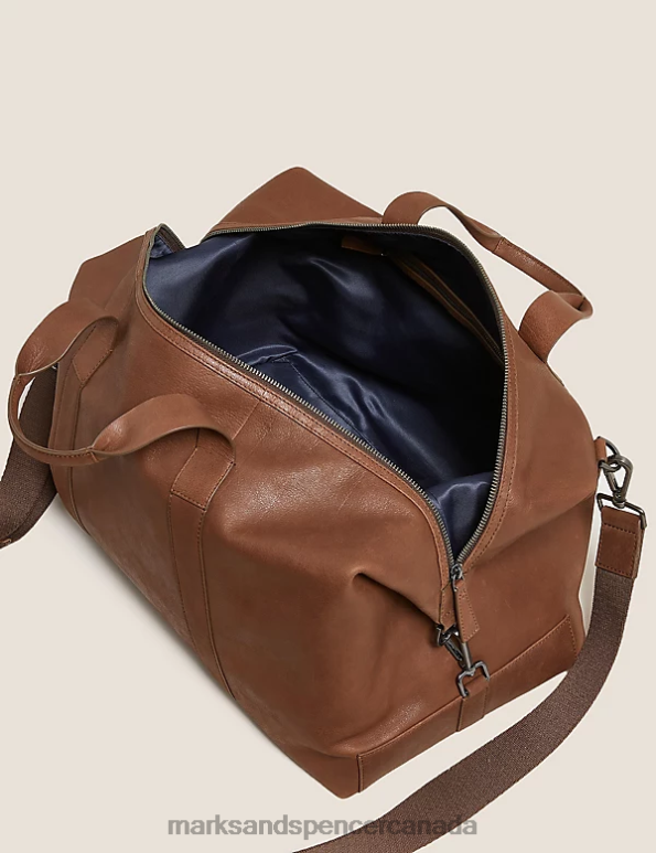 Marks and Spencer Canada - Men Tan Accessories Marks & Spencer Premium Leather Weekend Bag 20VTD6337