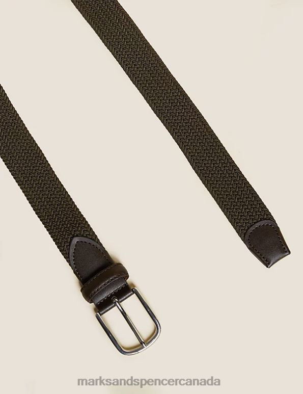 Men Dark Khaki Accessories Marks & Spencer Stretch Woven Belt 20VTD6183 - Marks and Spencer outlet