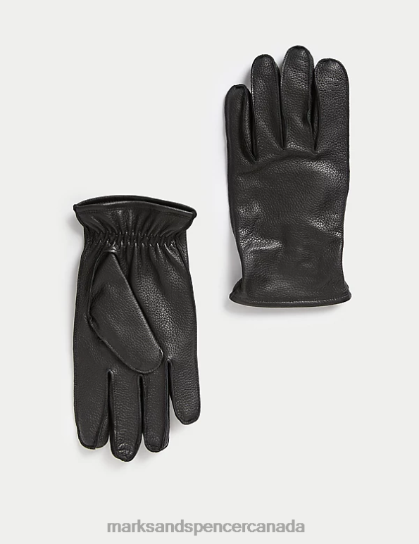 Men Black Accessories Marks & Spencer Cashmere Lined Leather Gloves 20VTD5434 - Marks and Spencer outlet
