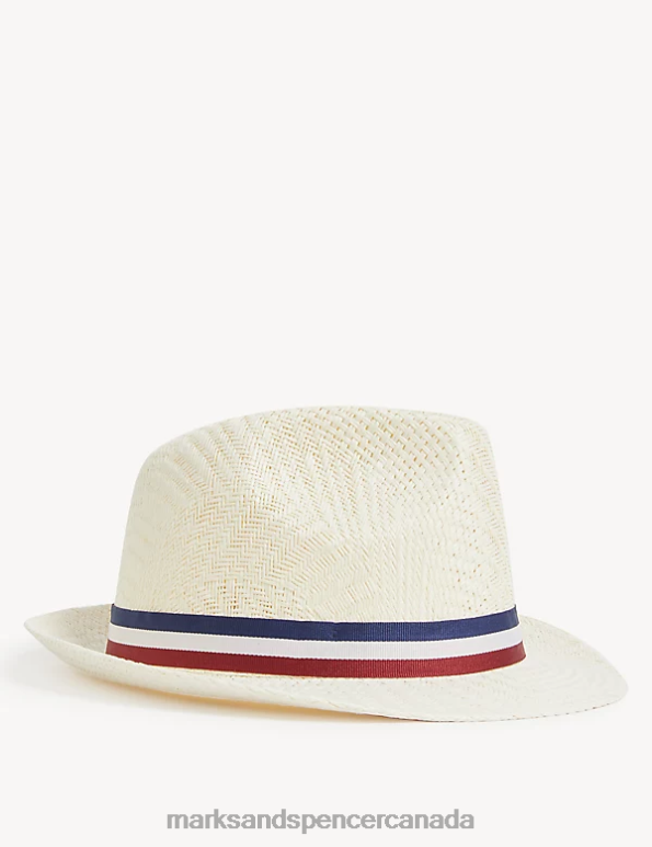 Men White Mix Accessories Marks & Spencer Textured Trilby 20VTD6421 - Marks and Spencer outlet