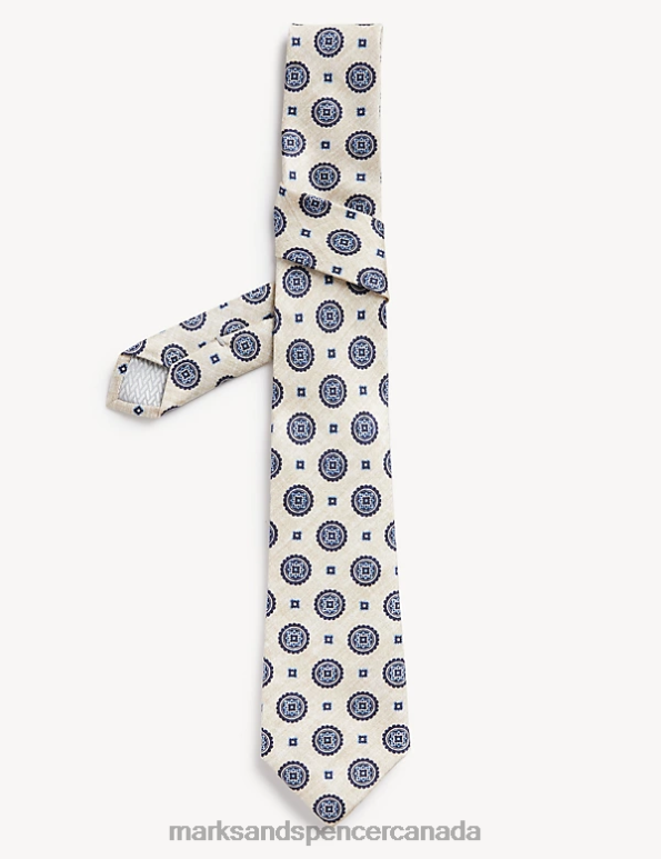 Marks and Spencer sale - Men Beige Accessories Marks & Spencer Slim Mosaic Print Italian Pure Silk Tie 20VTD7196
