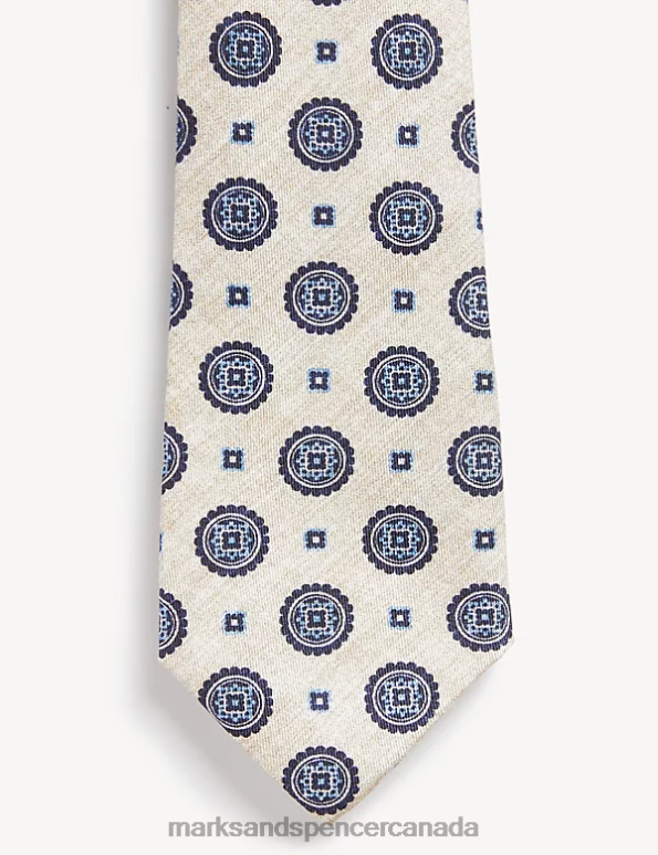Marks and Spencer sale - Men Beige Accessories Marks & Spencer Slim Mosaic Print Italian Pure Silk Tie 20VTD7196