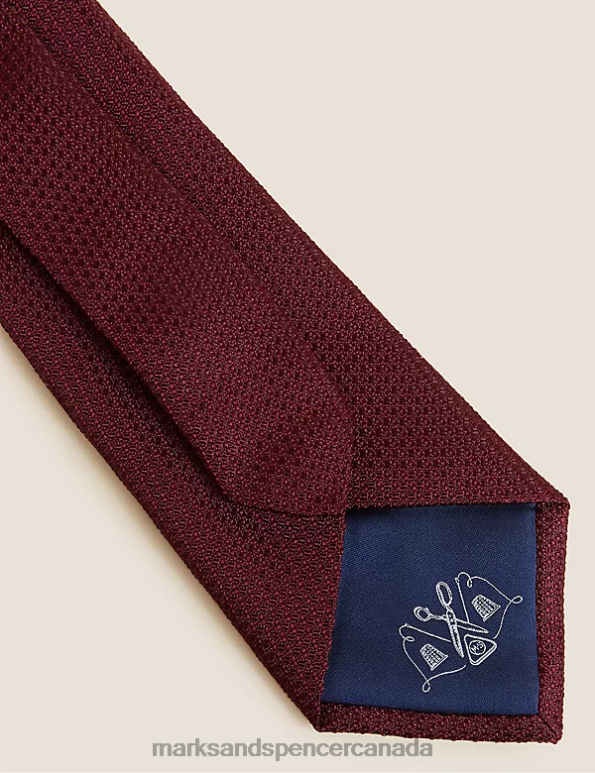 Men Burgundy Accessories Marks & Spencer Textured Pure Silk Tie 20VTD5976 - Marks and Spencer Canada locations