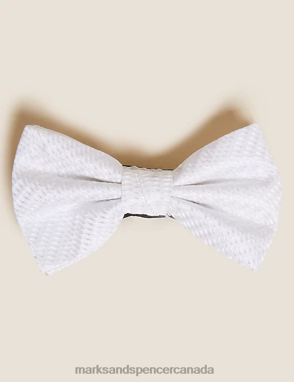 Men Cream Accessories Marks & Spencer Slim Textured Pure Silk Bow Tie 20VTD6289 - Marks and Spencer outlet