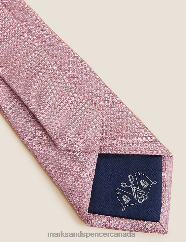 Men Light Pink Accessories Marks & Spencer Textured Pure Silk Tie 20VTD6362 - Marks and Spencer outlet