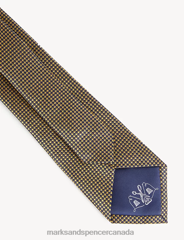 Men Mustard Accessories Marks & Spencer Check Pure Silk Tie 20VTD5900 - Marks and Spencer outlet