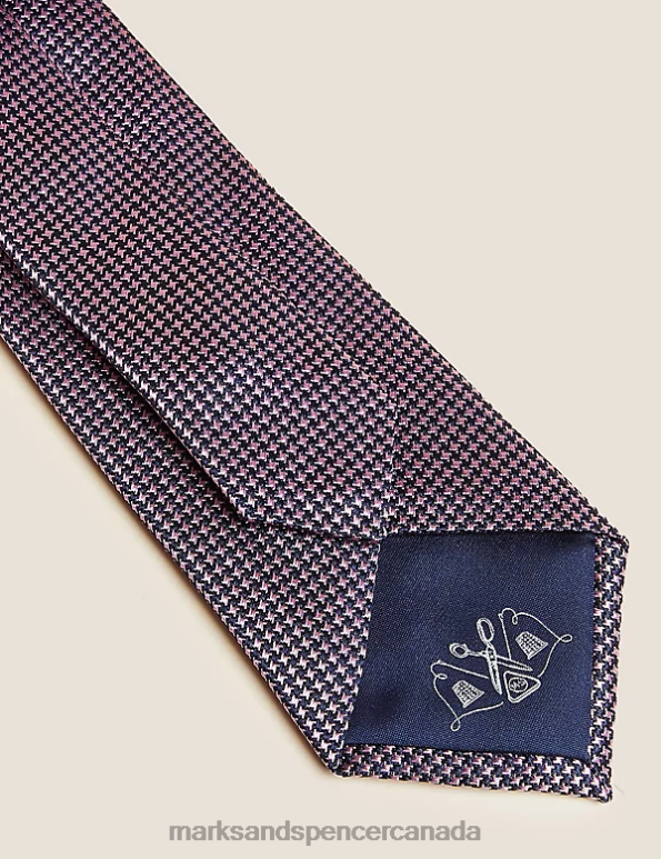 Men Pink Accessories Marks & Spencer Check Pure Silk Tie 20VTD5512 - Marks and Spencer outlet
