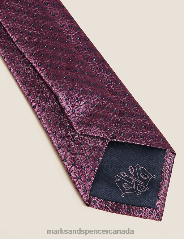 Men Pink Accessories Marks & Spencer Slim Geometric Pure Silk Tie 20VTD7200 - Marks and Spencer Canada locations