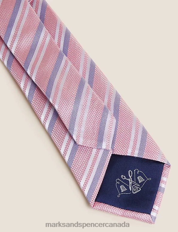 Marks and Spencer Canada - Men Pink Mix Accessories Marks & Spencer Striped Pure Silk Tie 20VTD6710