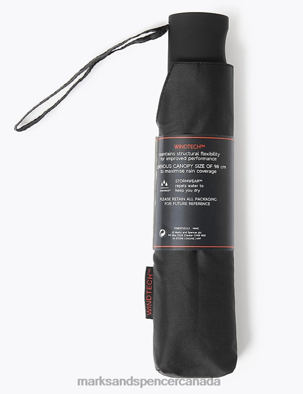 Men Black Accessories Marks & Spencer Recycled Polyester Umbrella with Windtech 20VTD6530 - Marks and Spencer Canada locations