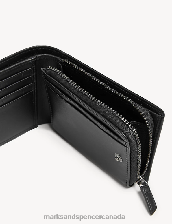 Men Black Accessories Marks & Spencer Leather Zip Bi-Fold Cardsafe Wallet 20VTD6655 - Marks and Spencer online