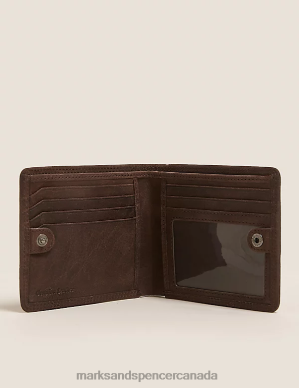 Marks and Spencer sale - Men Brown Accessories Marks & Spencer Leather Bi-Fold Cardsafe Wallet 20VTD6422