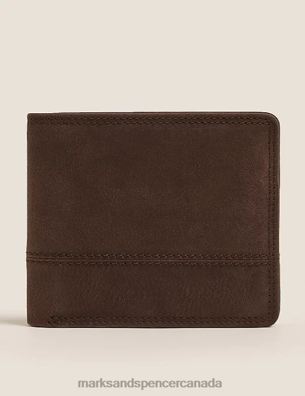 Marks and Spencer sale - Men Brown Accessories Marks & Spencer Leather Bi-Fold Cardsafe Wallet 20VTD6422