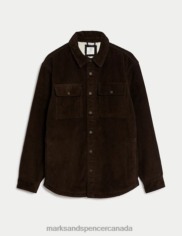 Men Bitter Chocolate Clothing Marks & Spencer Pure Cotton Corduroy Borg Lined Shacket 20VTD7087 - Marks and Spencer online