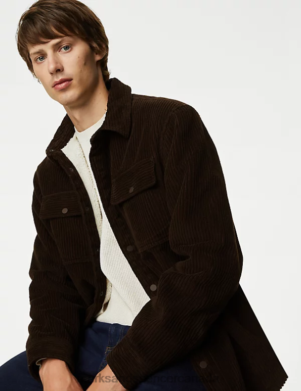 Men Bitter Chocolate Clothing Marks & Spencer Pure Cotton Corduroy Borg Lined Shacket 20VTD7087 - Marks and Spencer online