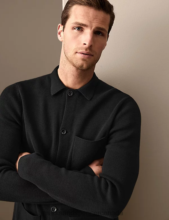 Men Black Clothing Marks & Spencer Cotton Modal Knitted Jacket 20VTD6765 - Marks and Spencer online