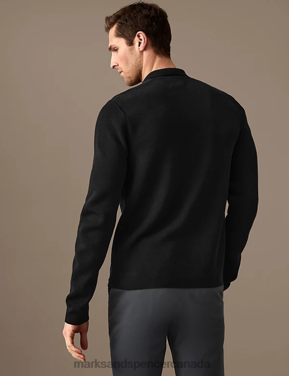Men Black Clothing Marks & Spencer Cotton Modal Knitted Jacket 20VTD6765 - Marks and Spencer online