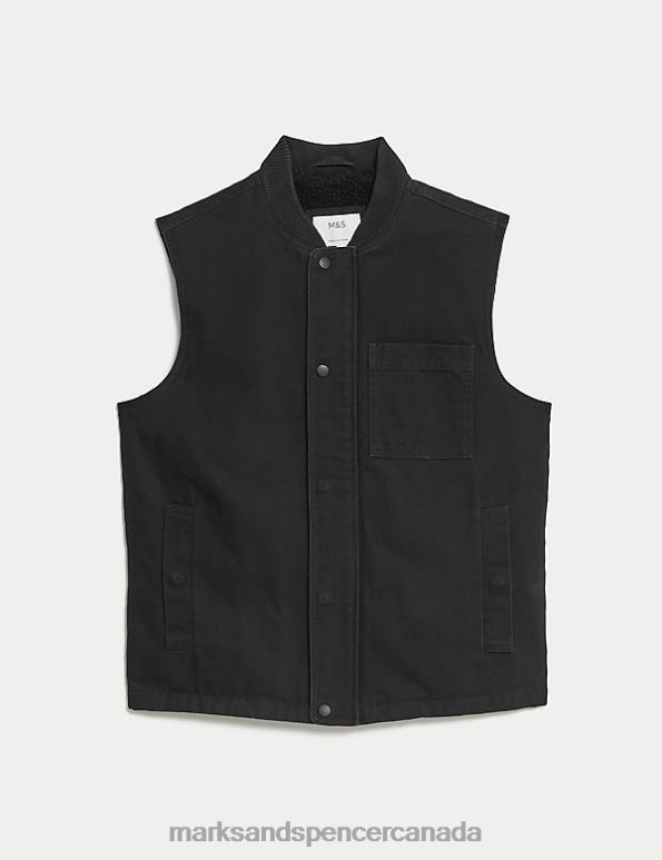 Men Black Clothing Marks & Spencer Pure Cotton Borg Lined Gilet 20VTD5005 - Marks and Spencer online