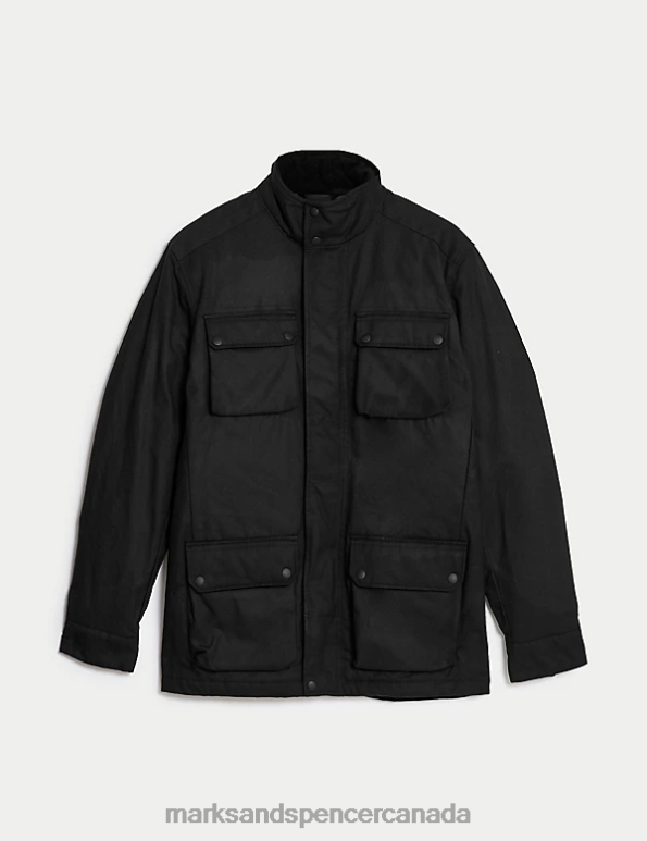 Men Black Clothing Marks & Spencer Pure Cotton Wax Parka Jacket with Stormwear 20VTD4953 - Marks and Spencer Canada locations