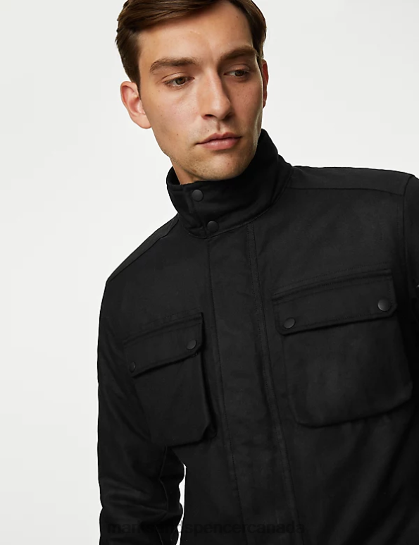 Men Black Clothing Marks & Spencer Pure Cotton Wax Parka Jacket with Stormwear 20VTD4953 - Marks and Spencer Canada locations