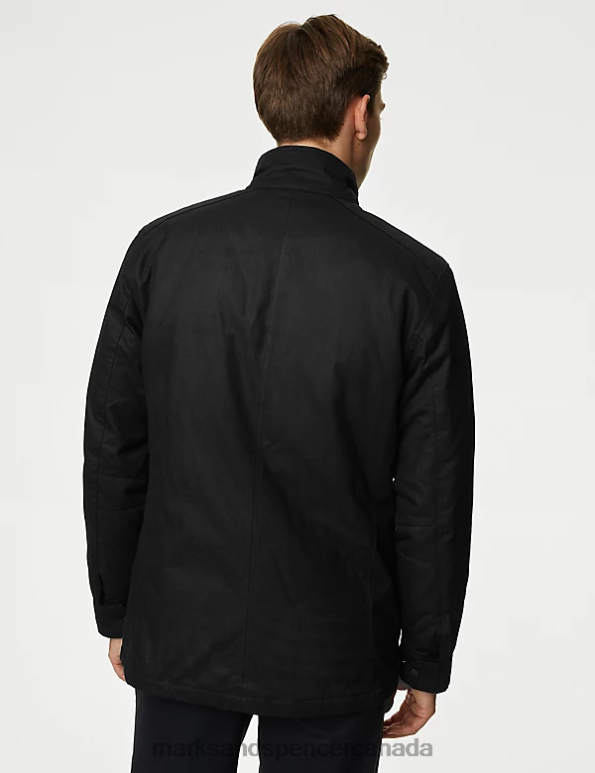 Men Black Clothing Marks & Spencer Pure Cotton Wax Parka Jacket with Stormwear 20VTD4953 - Marks and Spencer Canada locations