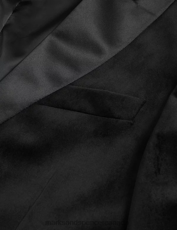 Men Black Clothing Marks & Spencer Slim Fit Velvet Peak Lapel Jacket 20VTD6977 - Marks and Spencer online
