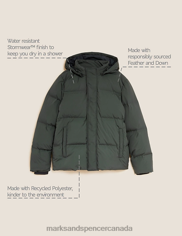 Marks and Spencer Canada - Men Bottle Green Clothing Marks & Spencer Feather and Down Puffer Jacket 20VTD7105