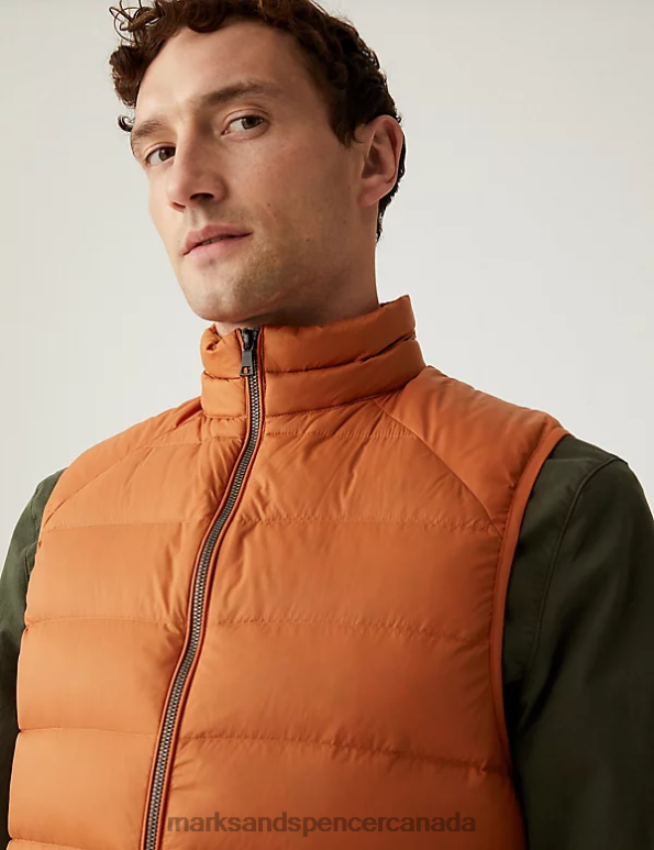 Men Bright Orange Clothing Marks & Spencer Feather and Down Gilet 20VTD6953 - Marks and Spencer outlet