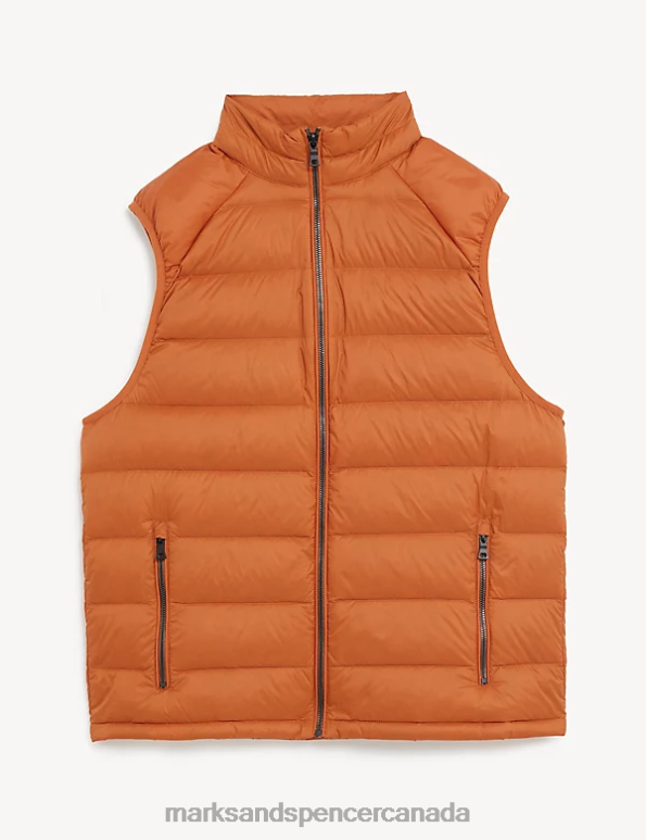 Men Bright Orange Clothing Marks & Spencer Feather and Down Gilet 20VTD6953 - Marks and Spencer outlet