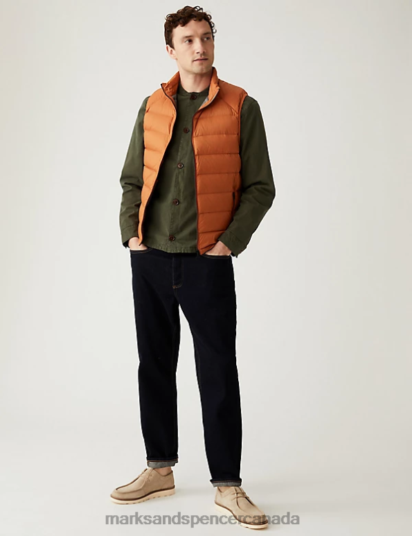 Men Bright Orange Clothing Marks & Spencer Feather and Down Gilet 20VTD6953 - Marks and Spencer outlet