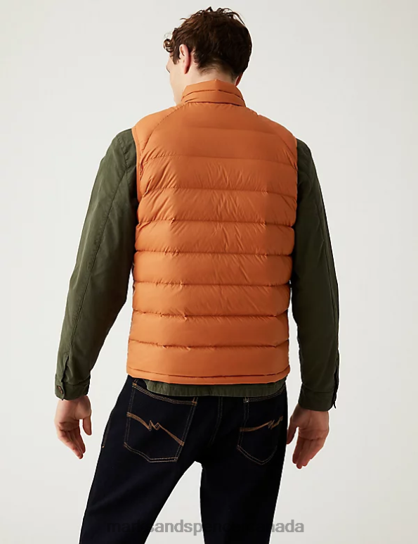 Men Bright Orange Clothing Marks & Spencer Feather and Down Gilet 20VTD6953 - Marks and Spencer outlet