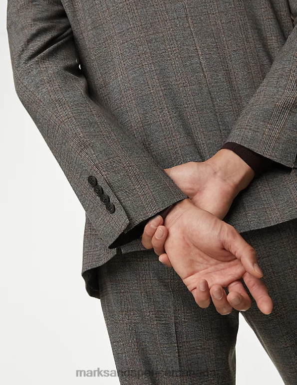 Men Brown Mix Clothing Marks & Spencer Regular Fit Prince of Wales Check Suit Jacket 20VTD5104 - Marks and Spencer online