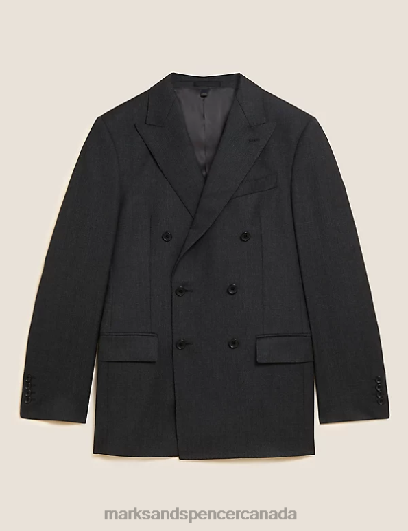 Marks and Spencer near me - Men Charcoal Clothing Marks & Spencer Regular Fit Pure Wool Double Breasted Suit Jacket 20VTD5190
