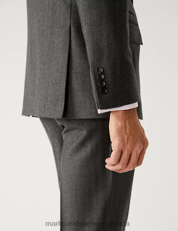 Marks and Spencer near me - Men Charcoal Clothing Marks & Spencer Regular Fit Pure Wool Herringbone Suit Jacket 20VTD6165