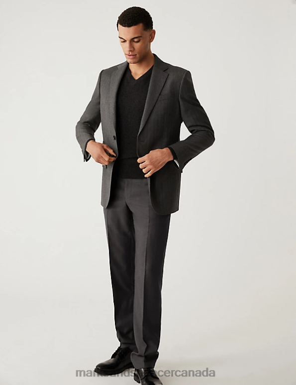 Marks and Spencer near me - Men Charcoal Clothing Marks & Spencer Regular Fit Pure Wool Herringbone Suit Jacket 20VTD6165