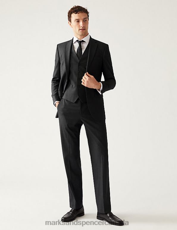 Men Charcoal Clothing Marks & Spencer Regular Fit Stretch Suit Jacket 20VTD5985 - Marks and Spencer outlet
