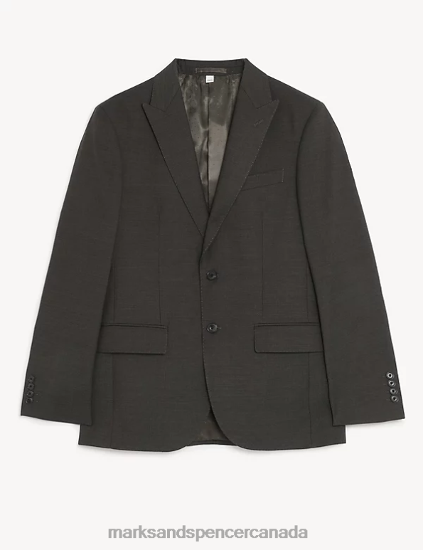 Men Dark Brown Clothing Marks & Spencer Tailored Fit Pure Wool Textured Suit Jacket 20VTD5403 - Marks and Spencer online
