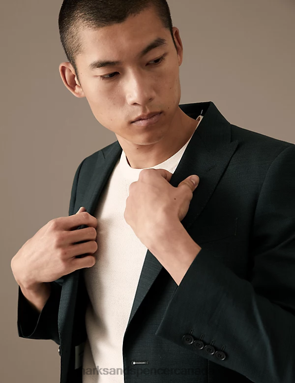 Men Dark Green Clothing Marks & Spencer Tailored Fit Pure Wool Textured Suit Jacket 20VTD5008 - Marks and Spencer Canada locations