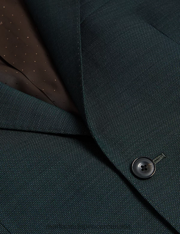 Men Dark Green Clothing Marks & Spencer Tailored Fit Pure Wool Textured Suit Jacket 20VTD5008 - Marks and Spencer Canada locations