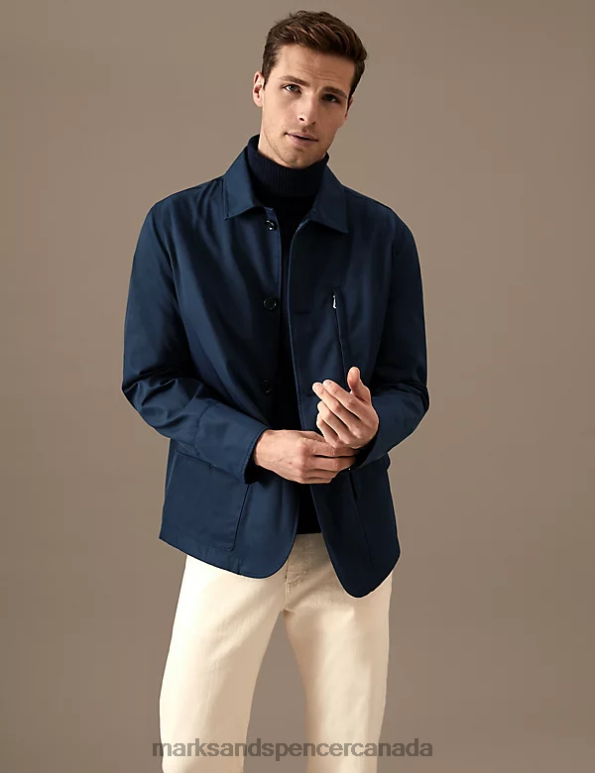 Marks and Spencer near me - Men Dark Navy Clothing Marks & Spencer Cotton Blend Utility Jacket with Stormwear 20VTD5490