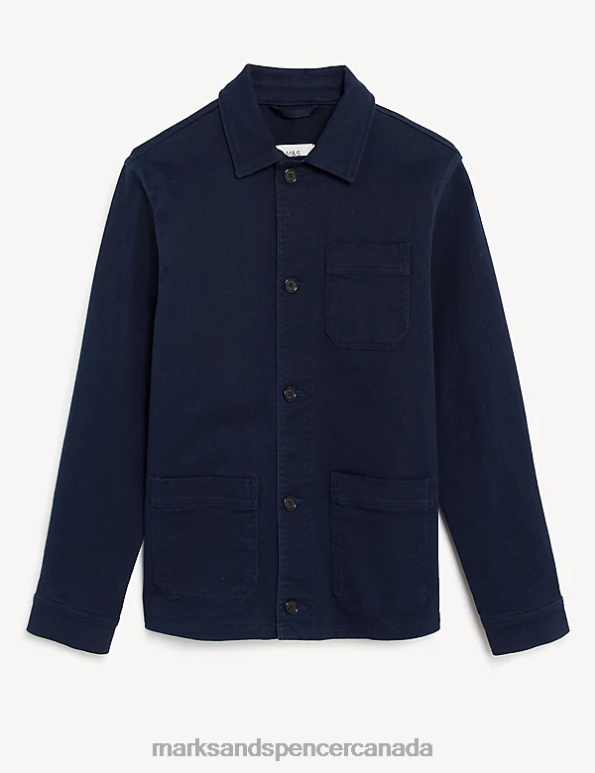 Men Dark Navy Clothing Marks & Spencer Cotton Rich Lightweight Chore Jacket 20VTD7095 - Marks and Spencer Canada locations