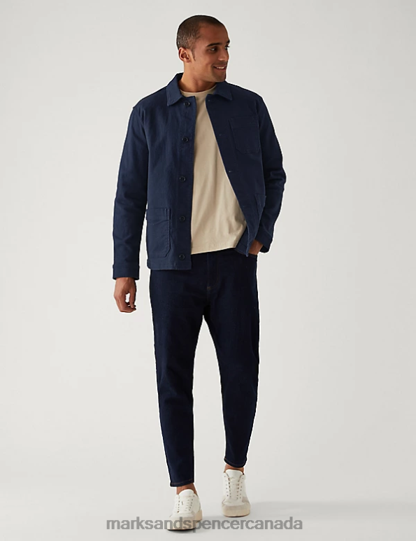 Men Dark Navy Clothing Marks & Spencer Cotton Rich Lightweight Chore Jacket 20VTD7095 - Marks and Spencer Canada locations