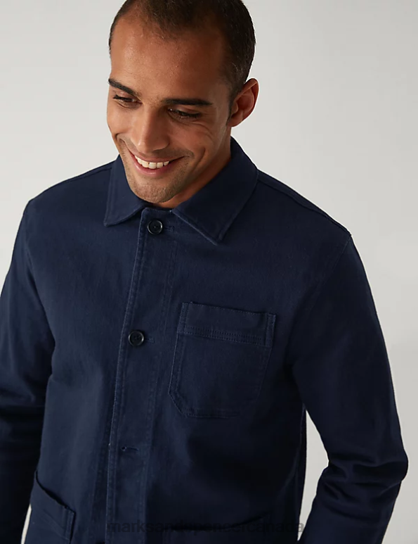 Men Dark Navy Clothing Marks & Spencer Cotton Rich Lightweight Chore Jacket 20VTD7095 - Marks and Spencer Canada locations