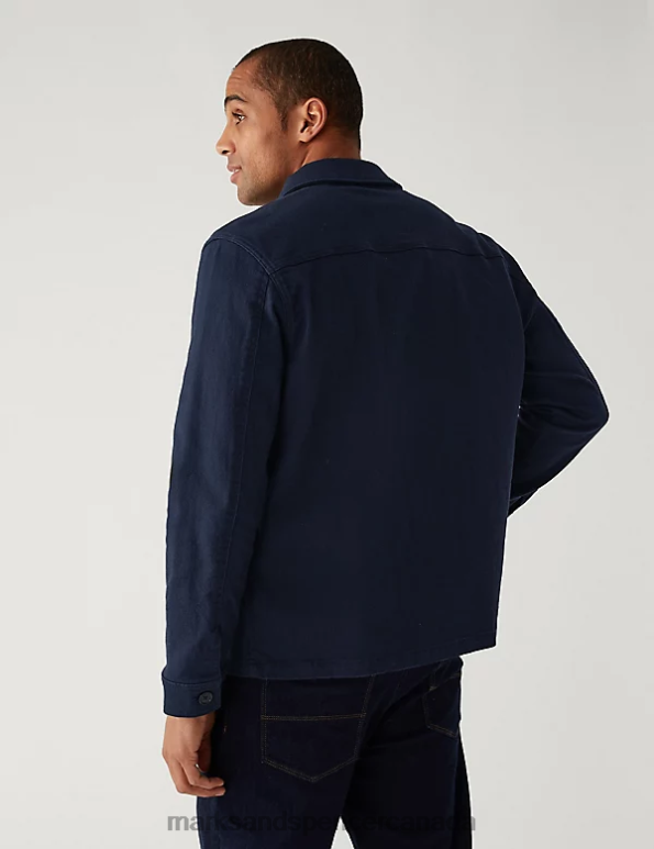 Men Dark Navy Clothing Marks & Spencer Cotton Rich Lightweight Chore Jacket 20VTD7095 - Marks and Spencer Canada locations