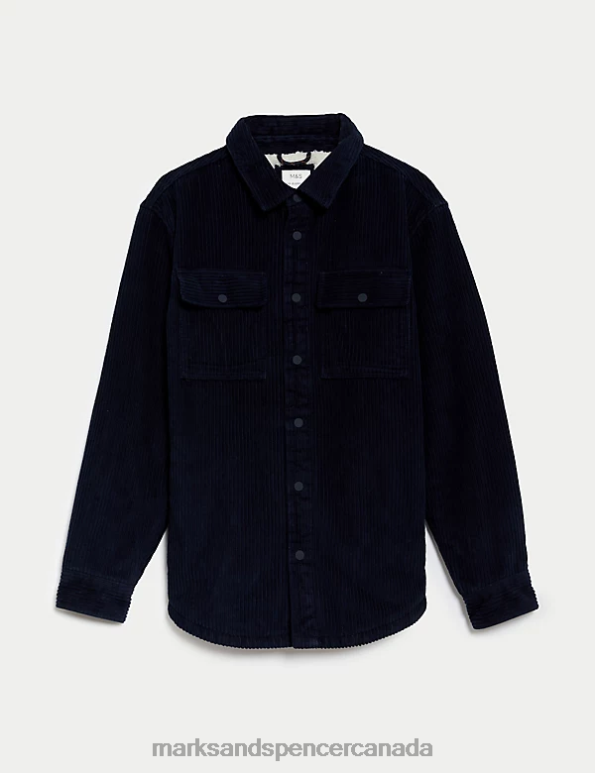 Men Dark Navy Clothing Marks & Spencer Pure Cotton Corduroy Borg Lined Shacket 20VTD6732 - Marks and Spencer outlet