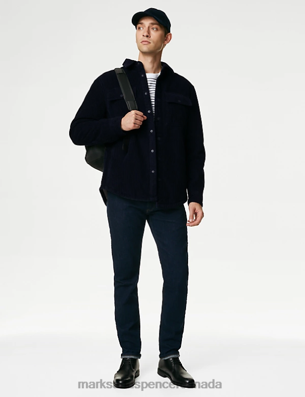 Men Dark Navy Clothing Marks & Spencer Pure Cotton Corduroy Borg Lined Shacket 20VTD6732 - Marks and Spencer outlet