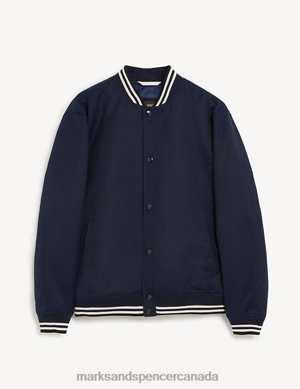 Men Dark Navy Clothing Marks & Spencer Varsity Bomber Jacket with Stormwear 20VTD5753 - Marks and Spencer outlet