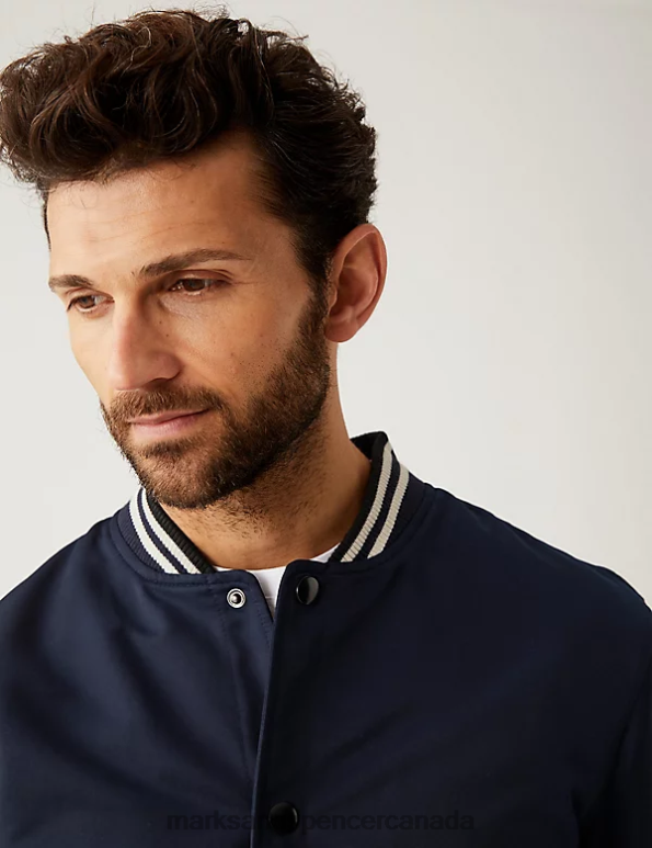 Men Dark Navy Clothing Marks & Spencer Varsity Bomber Jacket with Stormwear 20VTD5753 - Marks and Spencer outlet