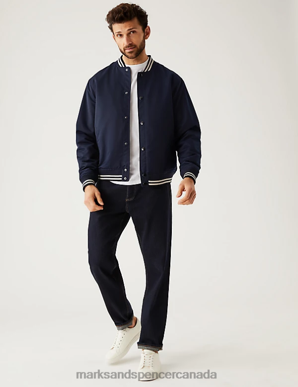 Men Dark Navy Clothing Marks & Spencer Varsity Bomber Jacket with Stormwear 20VTD5753 - Marks and Spencer outlet