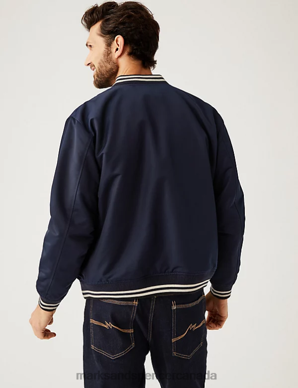 Men Dark Navy Clothing Marks & Spencer Varsity Bomber Jacket with Stormwear 20VTD5753 - Marks and Spencer outlet